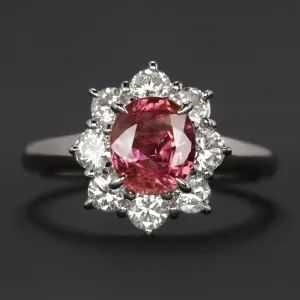2.47ct PINK SAPPHIRE DIAMOND COCKTAIL RING VINTAGE PLATINUM HALO OVAL NATURAL