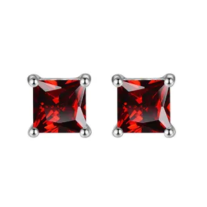 24k White Gold Plated 2 Cttw Ruby Square Stud Earrings