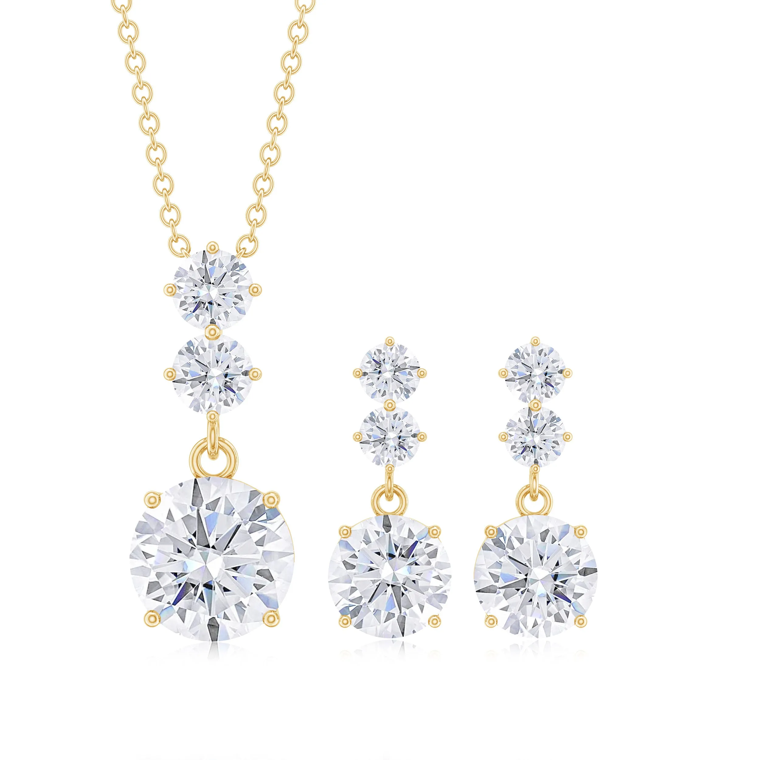 5 CT Three Stone Zircon Dangle Pendant Earrings Set