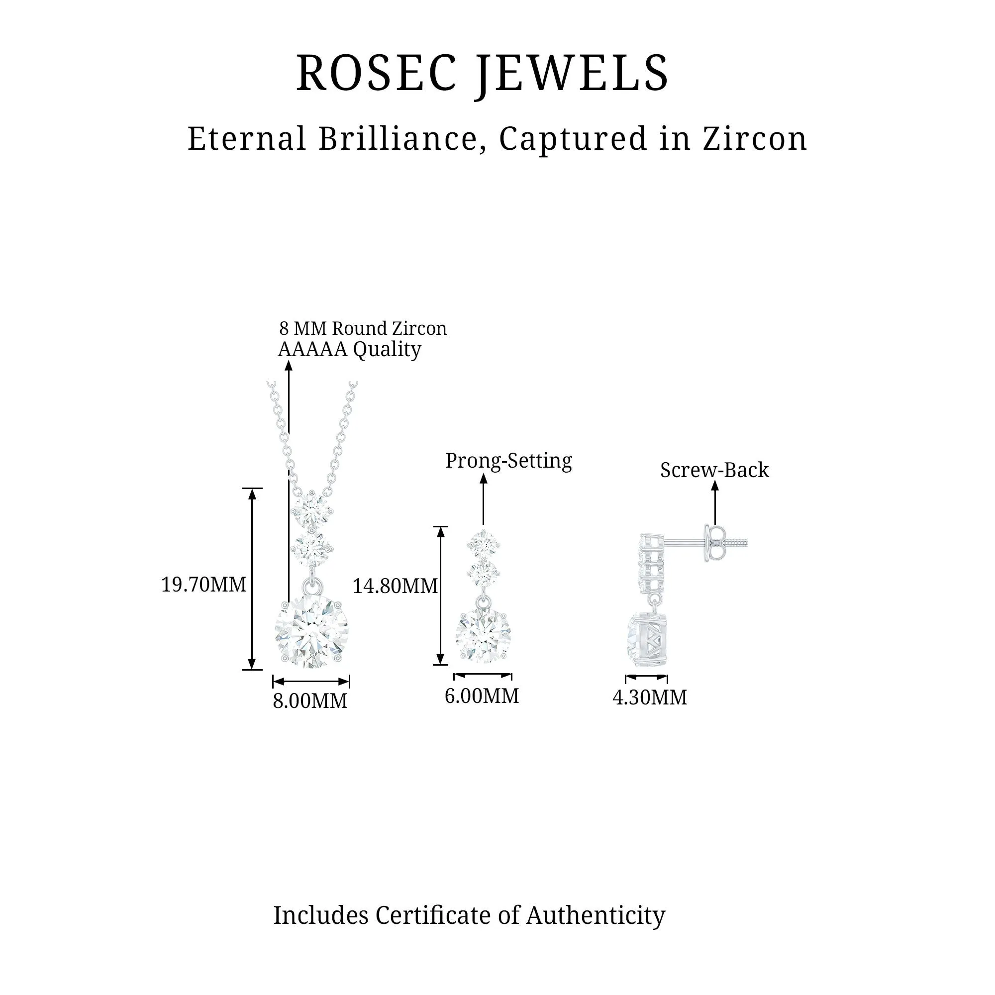 5 CT Three Stone Zircon Dangle Pendant Earrings Set