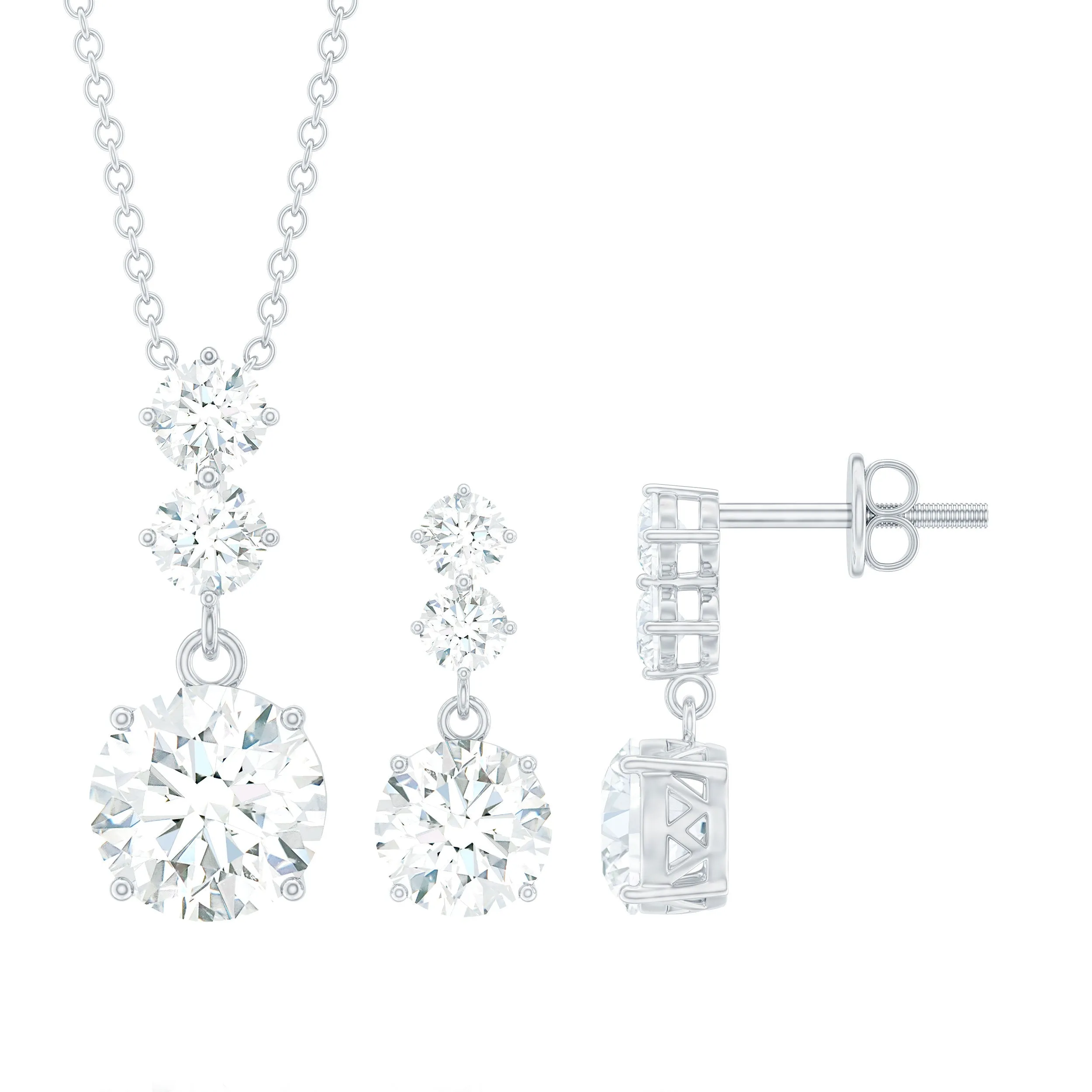 5 CT Three Stone Zircon Dangle Pendant Earrings Set