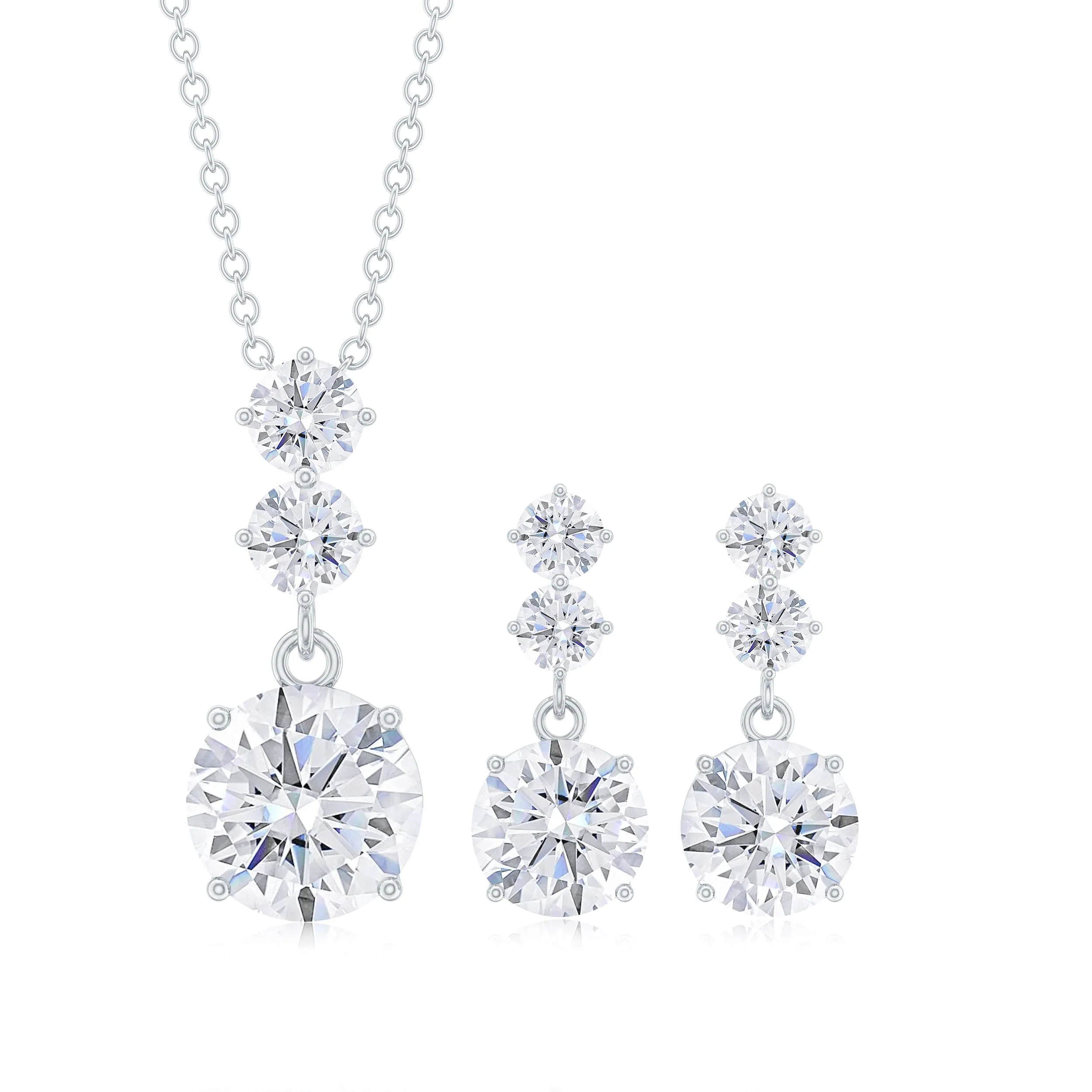 5 CT Three Stone Zircon Dangle Pendant Earrings Set