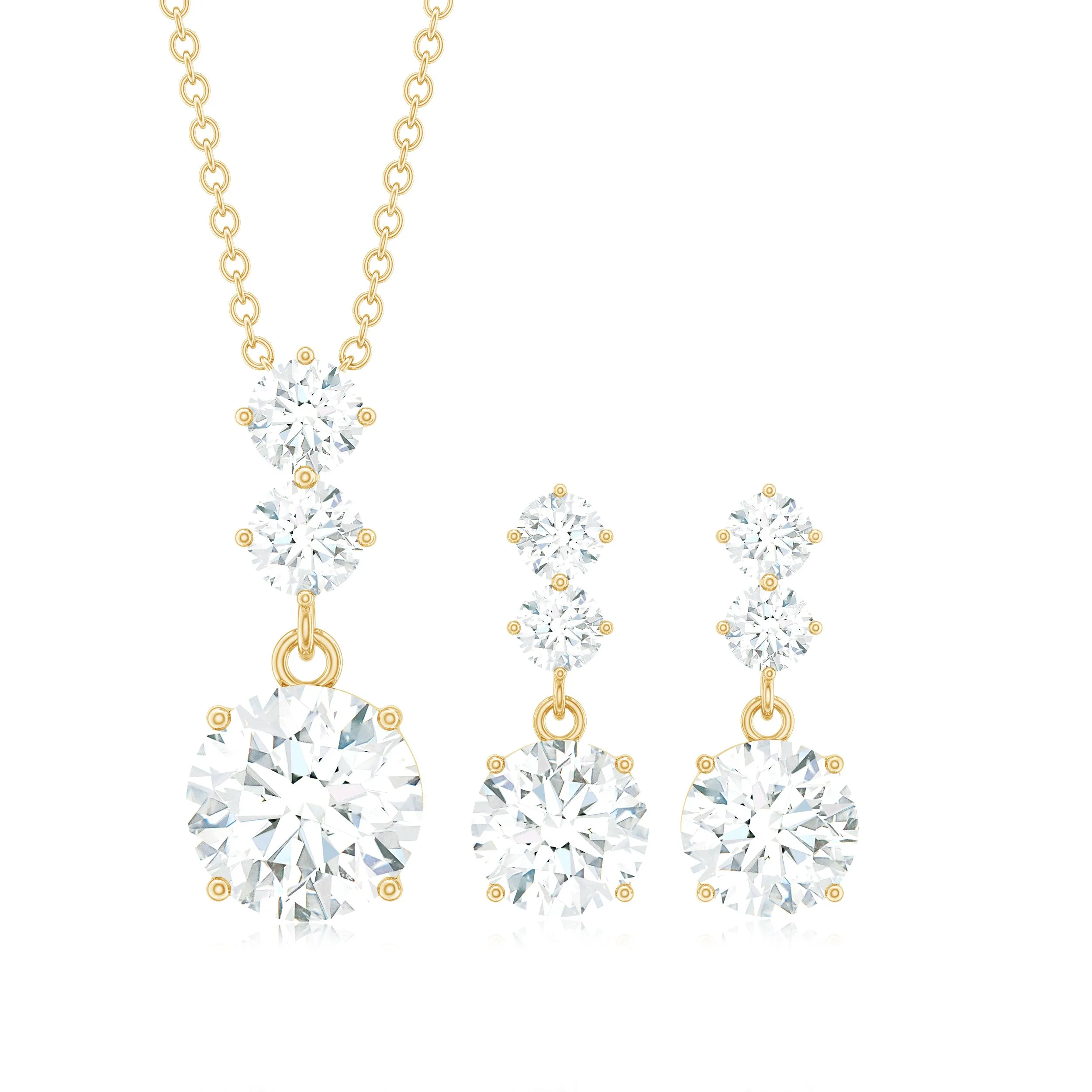 5 CT Three Stone Zircon Dangle Pendant Earrings Set