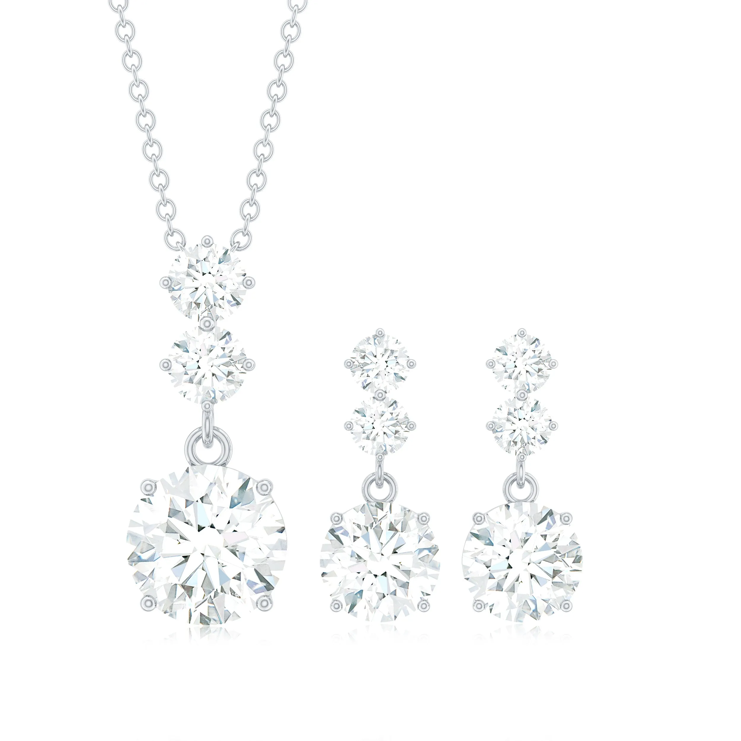 5 CT Three Stone Zircon Dangle Pendant Earrings Set