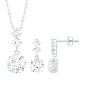 5 CT Three Stone Zircon Dangle Pendant Earrings Set