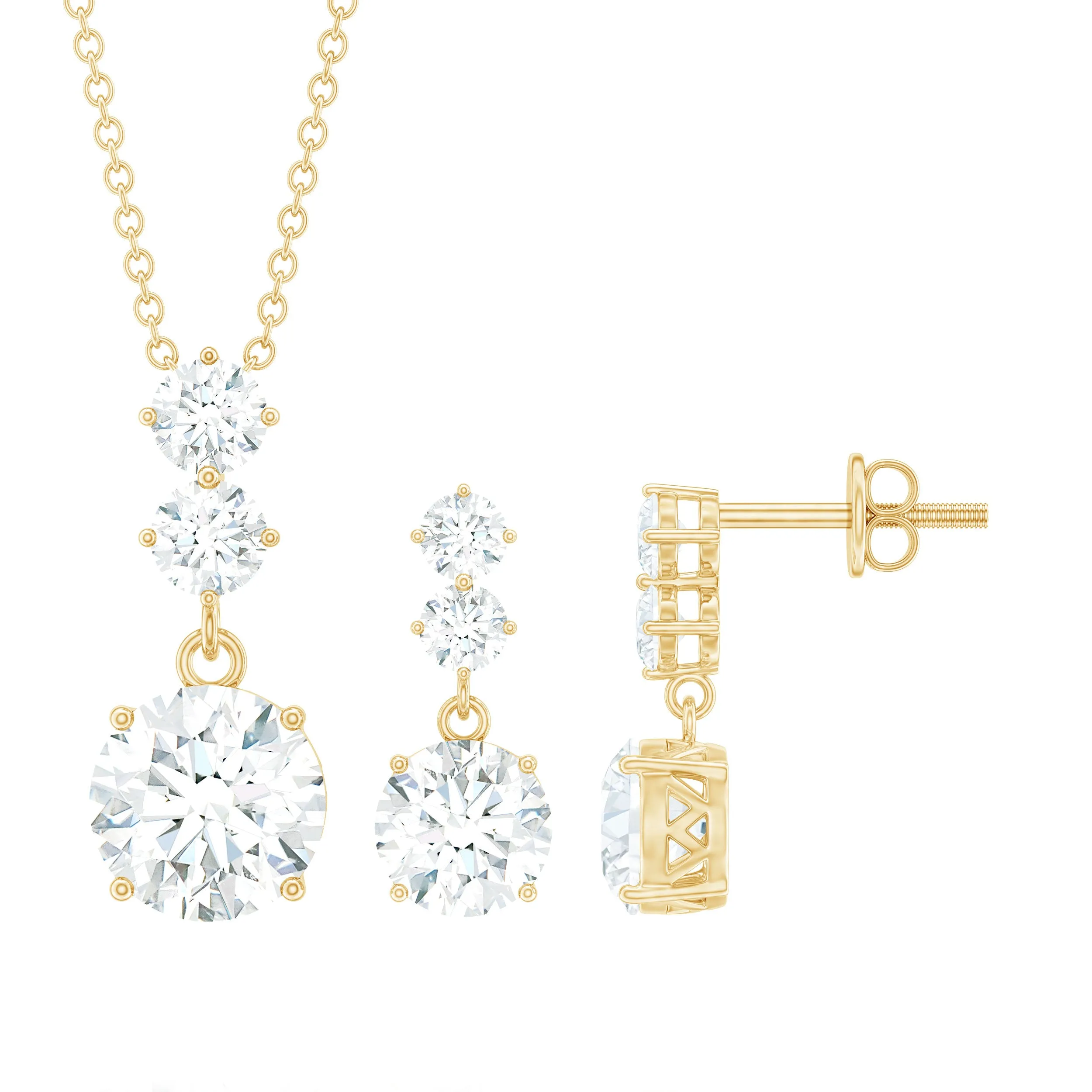 5 CT Three Stone Zircon Dangle Pendant Earrings Set