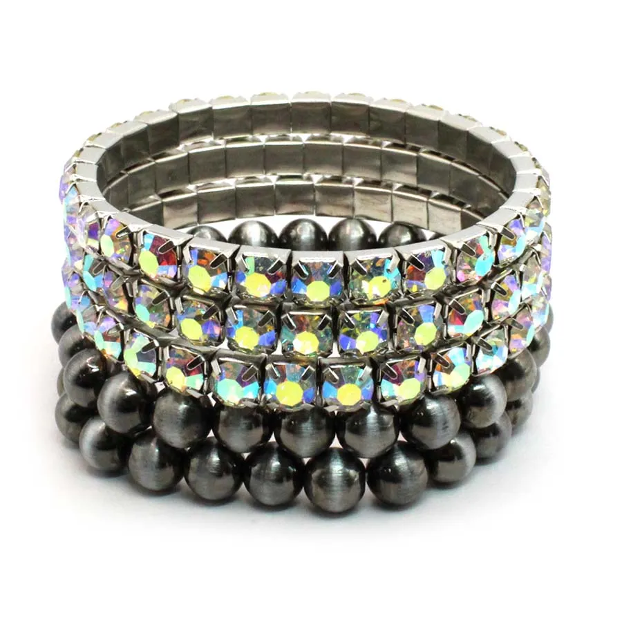 5 Strands Navajo Pearl & Rhinestone Metal Bracelet