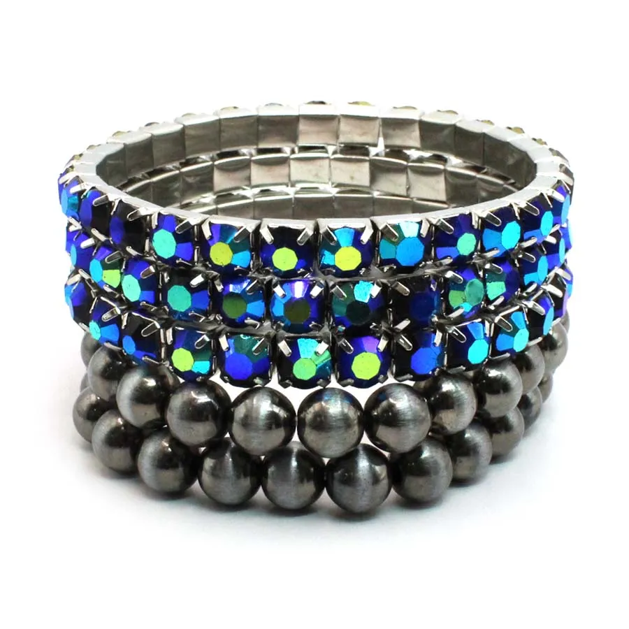 5 Strands Navajo Pearl & Rhinestone Metal Bracelet