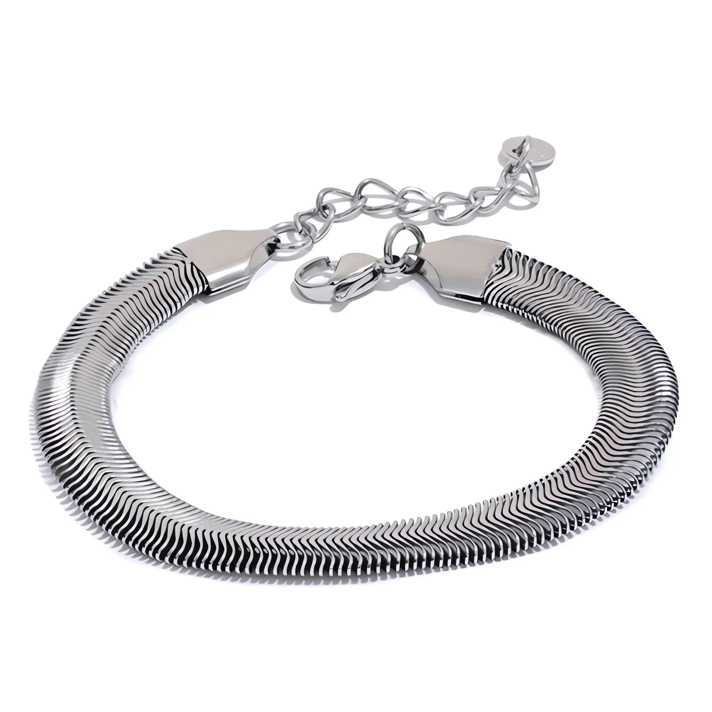 6mm Width Thick Flat Snake Herringbone Bracelet