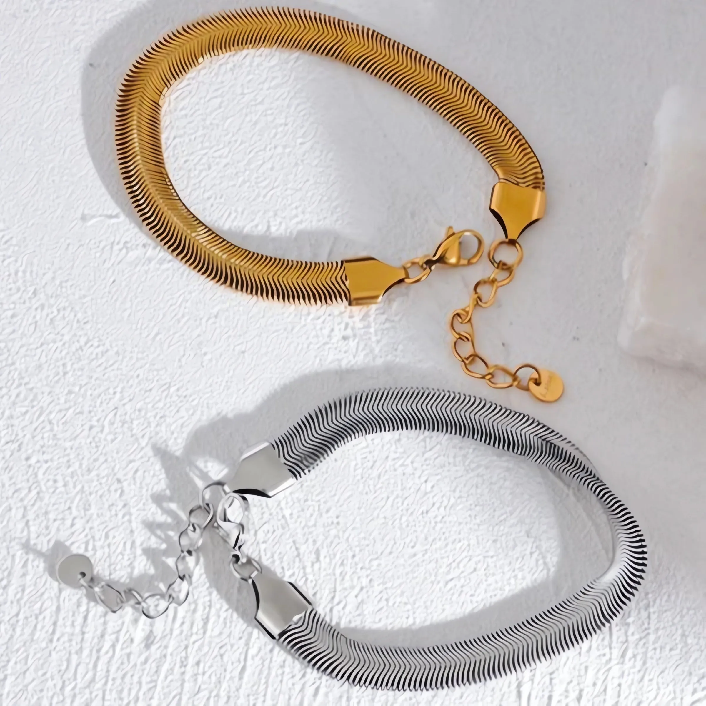 6mm Width Thick Flat Snake Herringbone Bracelet