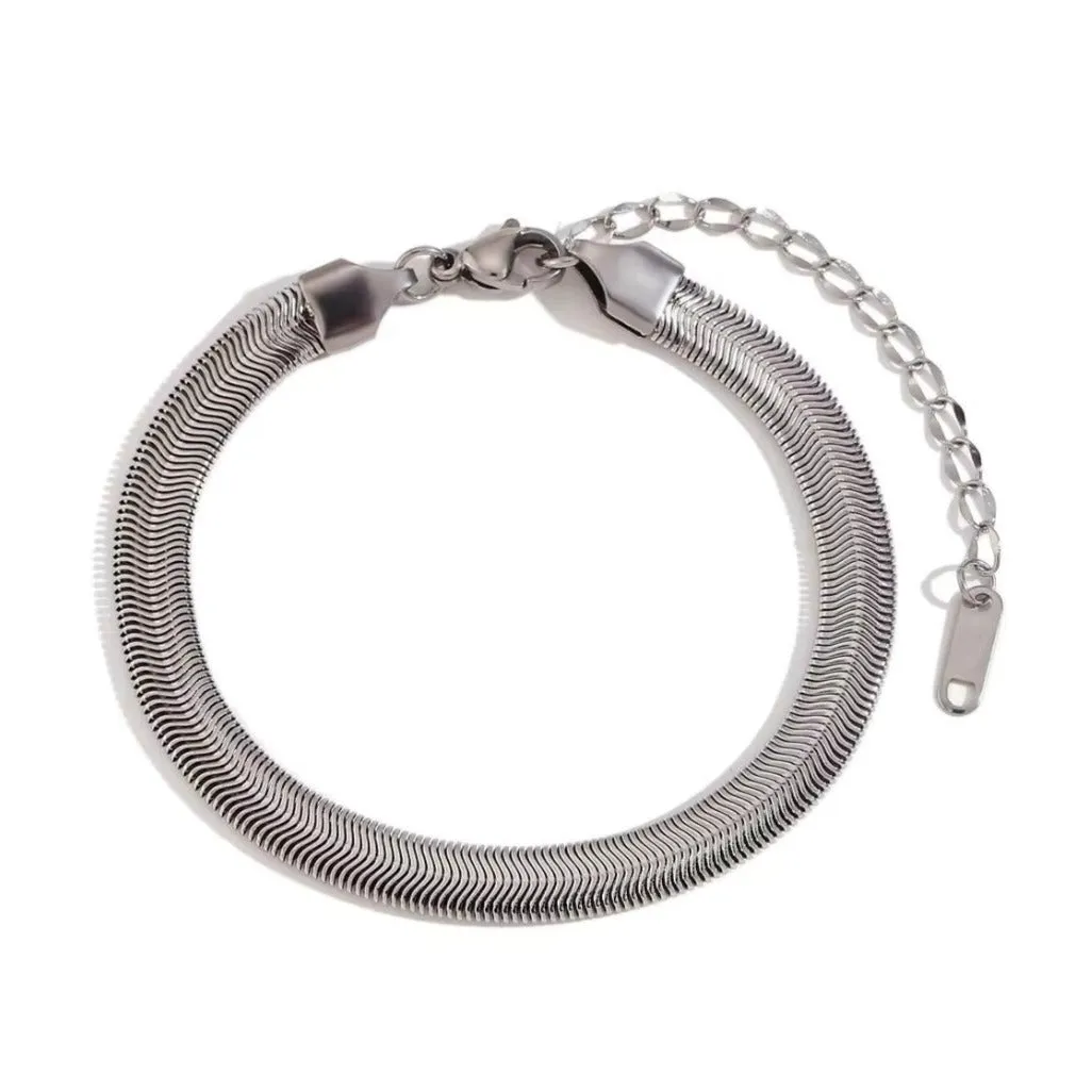 6mm Width Thick Flat Snake Herringbone Bracelet