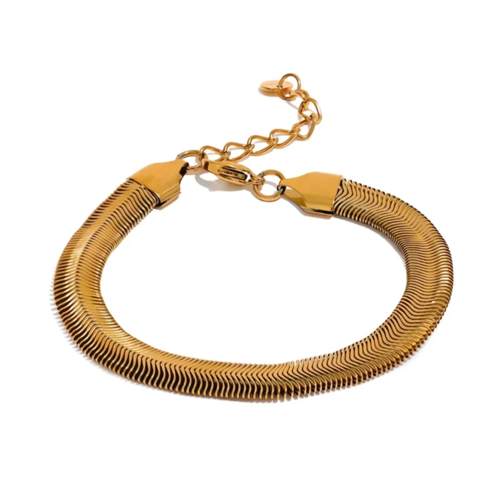 6mm Width Thick Flat Snake Herringbone Bracelet