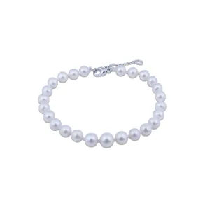 8-9.5" Freshwater White Pearl Bracelet in White Gold - 6-7.5mm