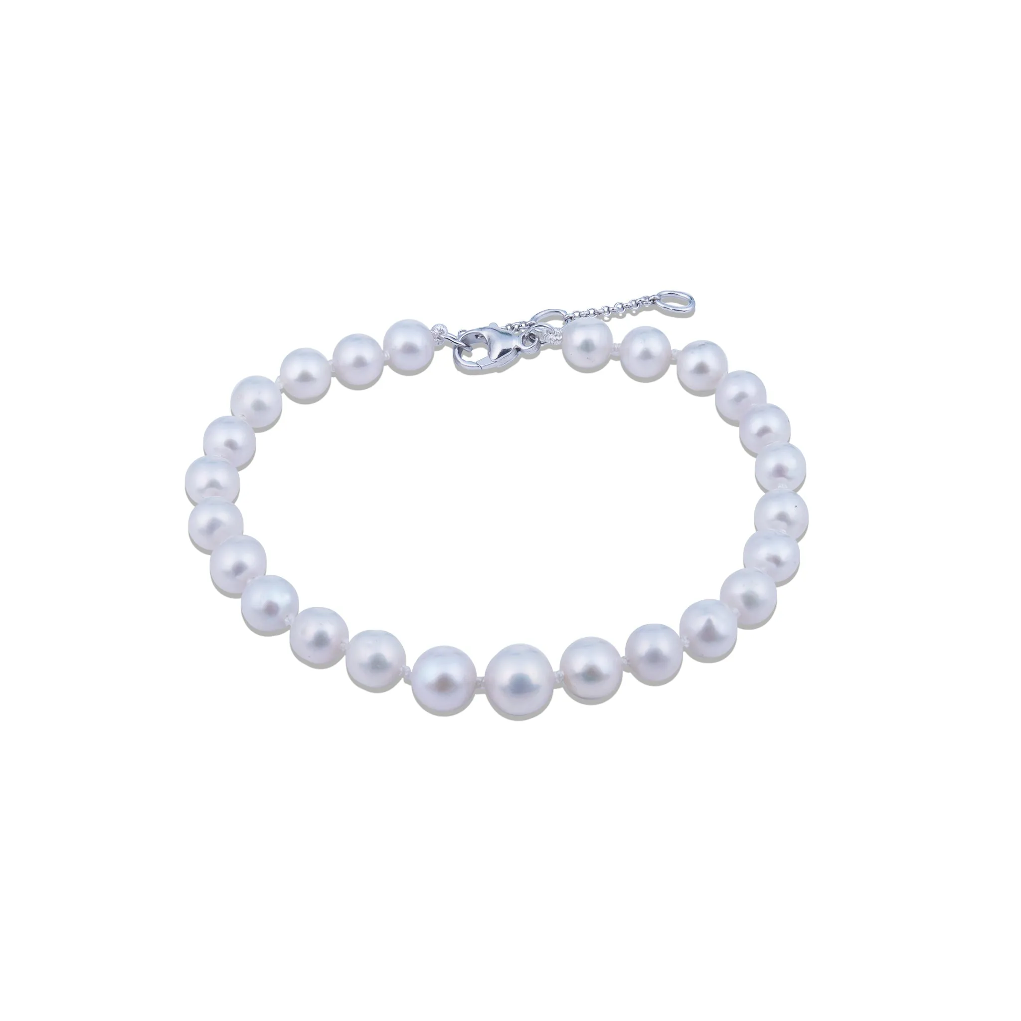 8-9.5" Freshwater White Pearl Bracelet in White Gold - 6-7.5mm