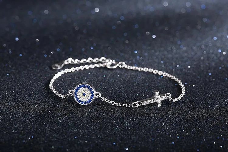 925 Sterling Silver Sideways Cross Bracelet