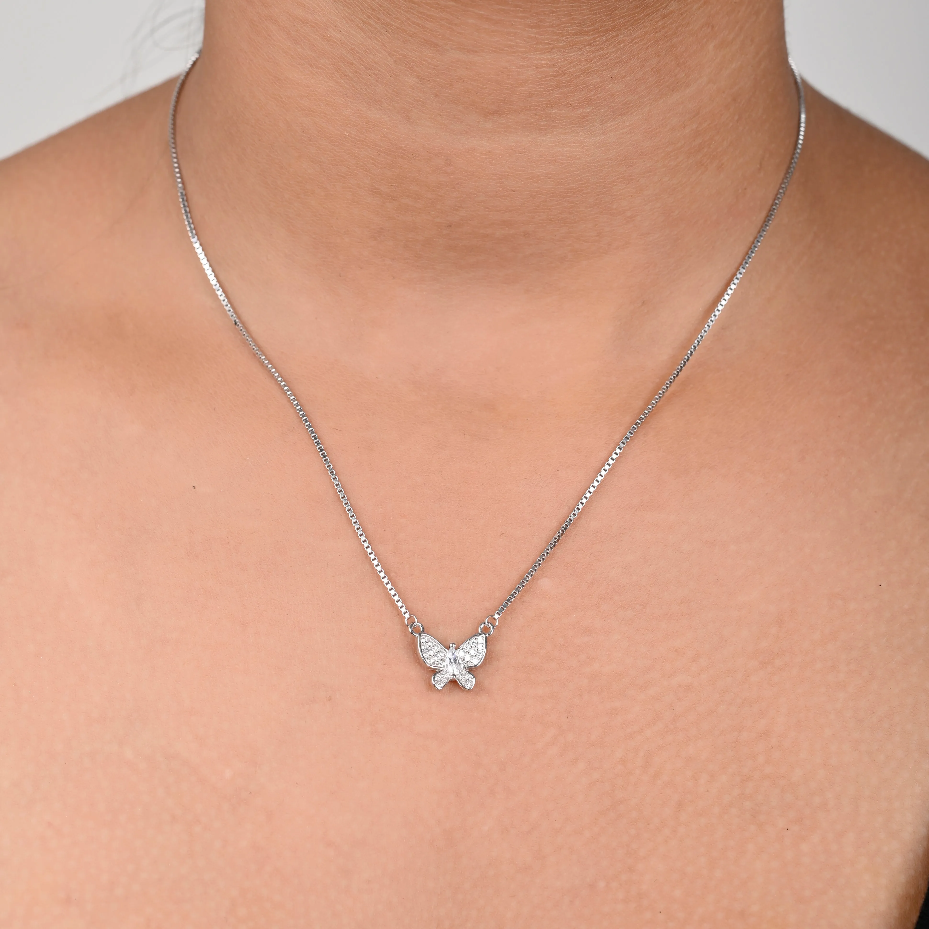 925 sterling silver white gold cute butterfly silver neckalce for women and girls I With certificate of Authenticity 925 stamp