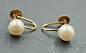 9ct Yellow Gold Pearl Screw Back Drop Earrings