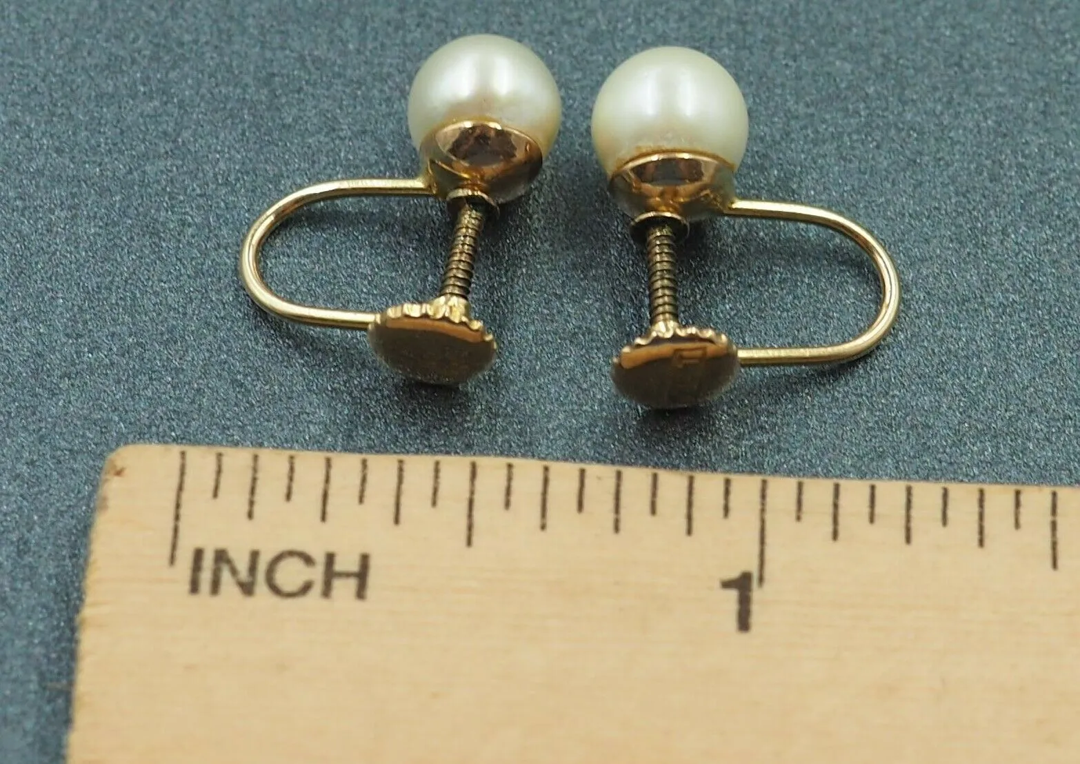 9ct Yellow Gold Pearl Screw Back Drop Earrings