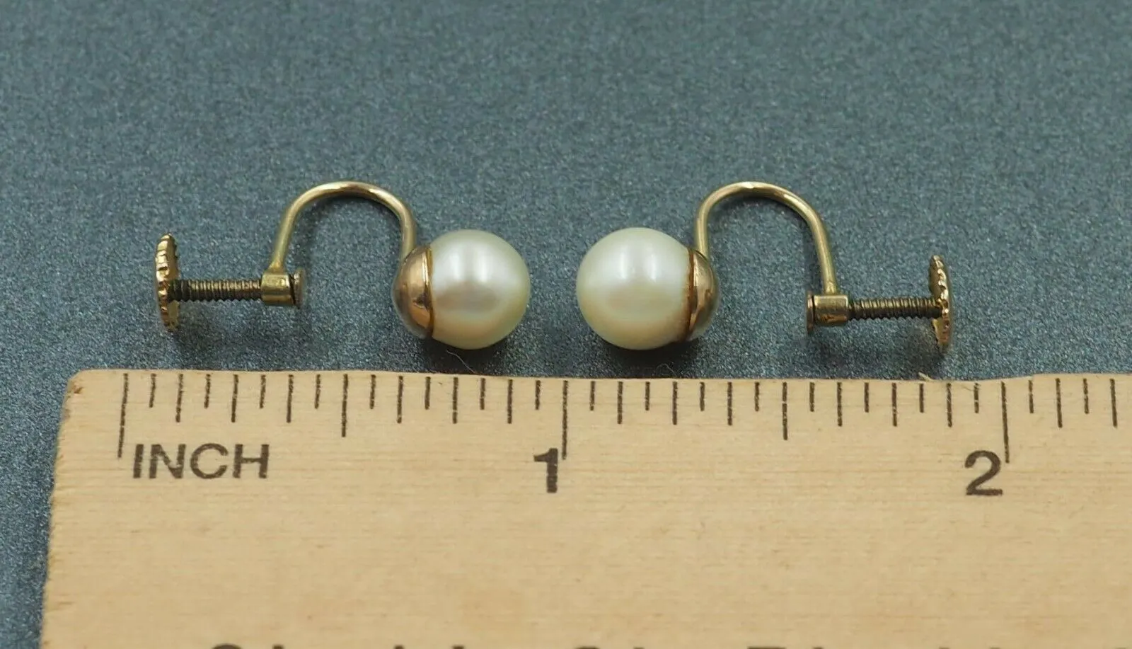 9ct Yellow Gold Pearl Screw Back Drop Earrings