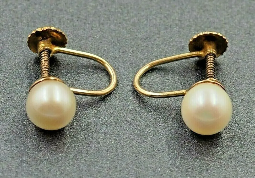 9ct Yellow Gold Pearl Screw Back Drop Earrings