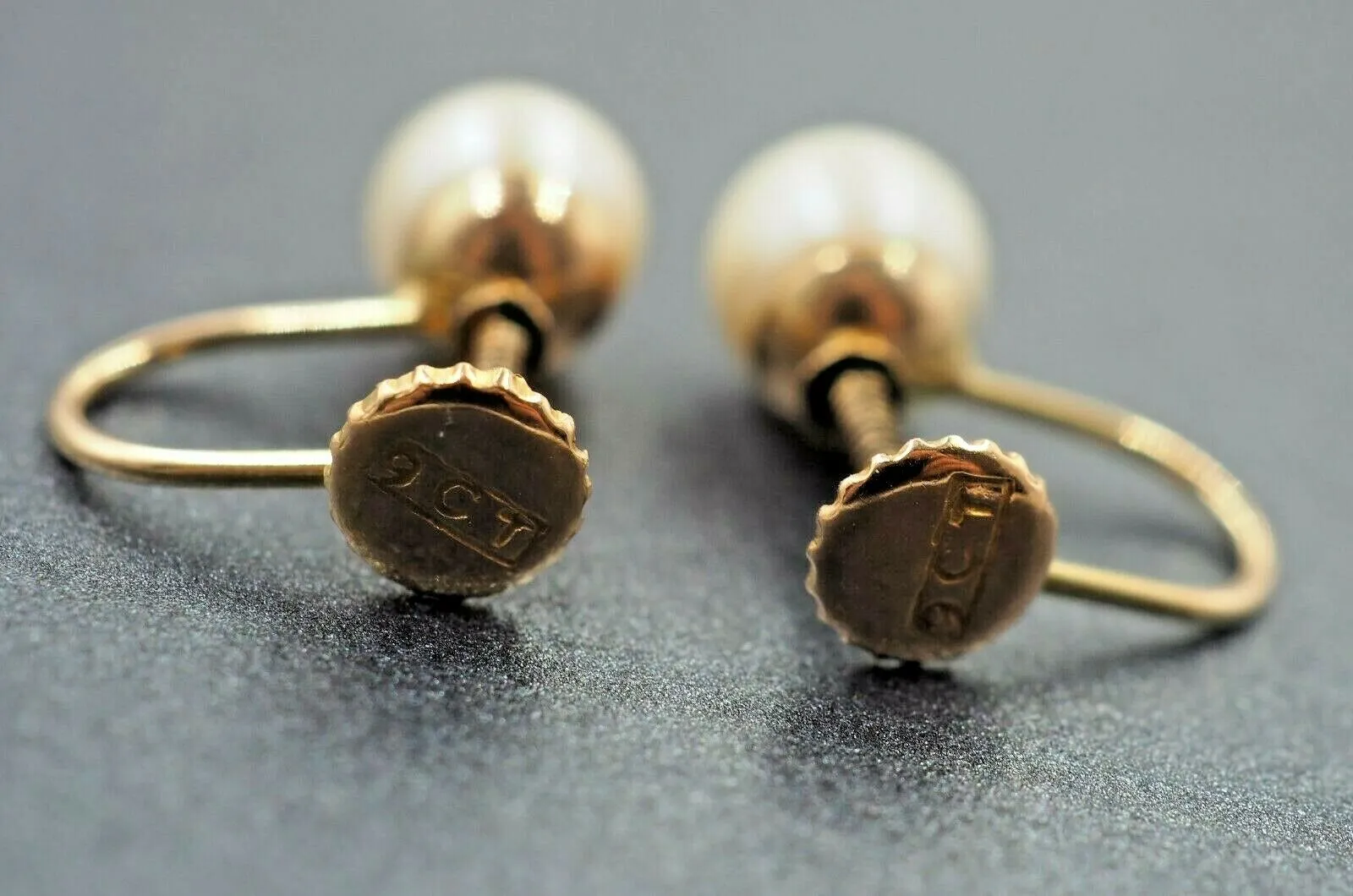 9ct Yellow Gold Pearl Screw Back Drop Earrings