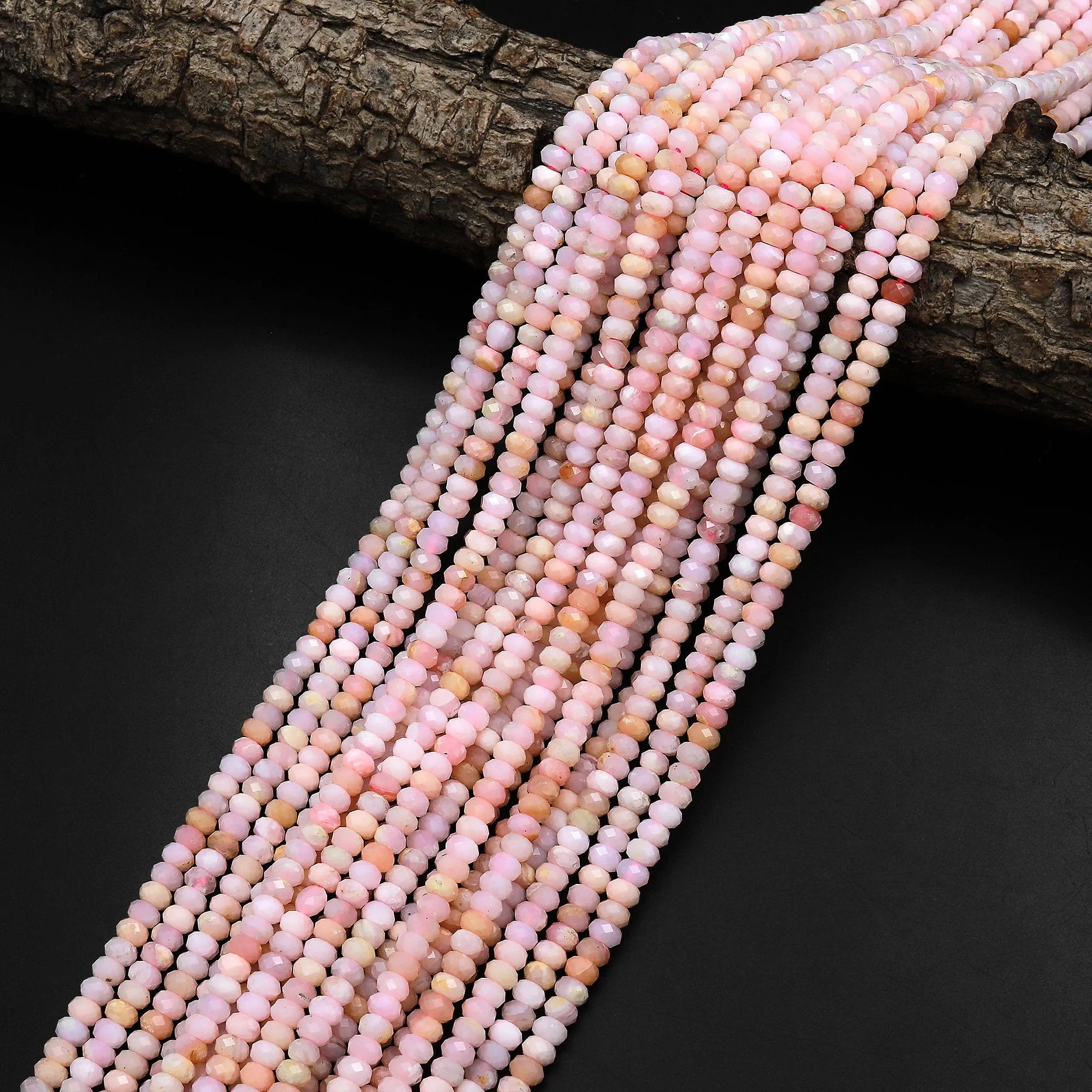 AAA Faceted Natural Peruvian Pink Opal 4mm Rondelle Beads Gemstone 15.5" Strand