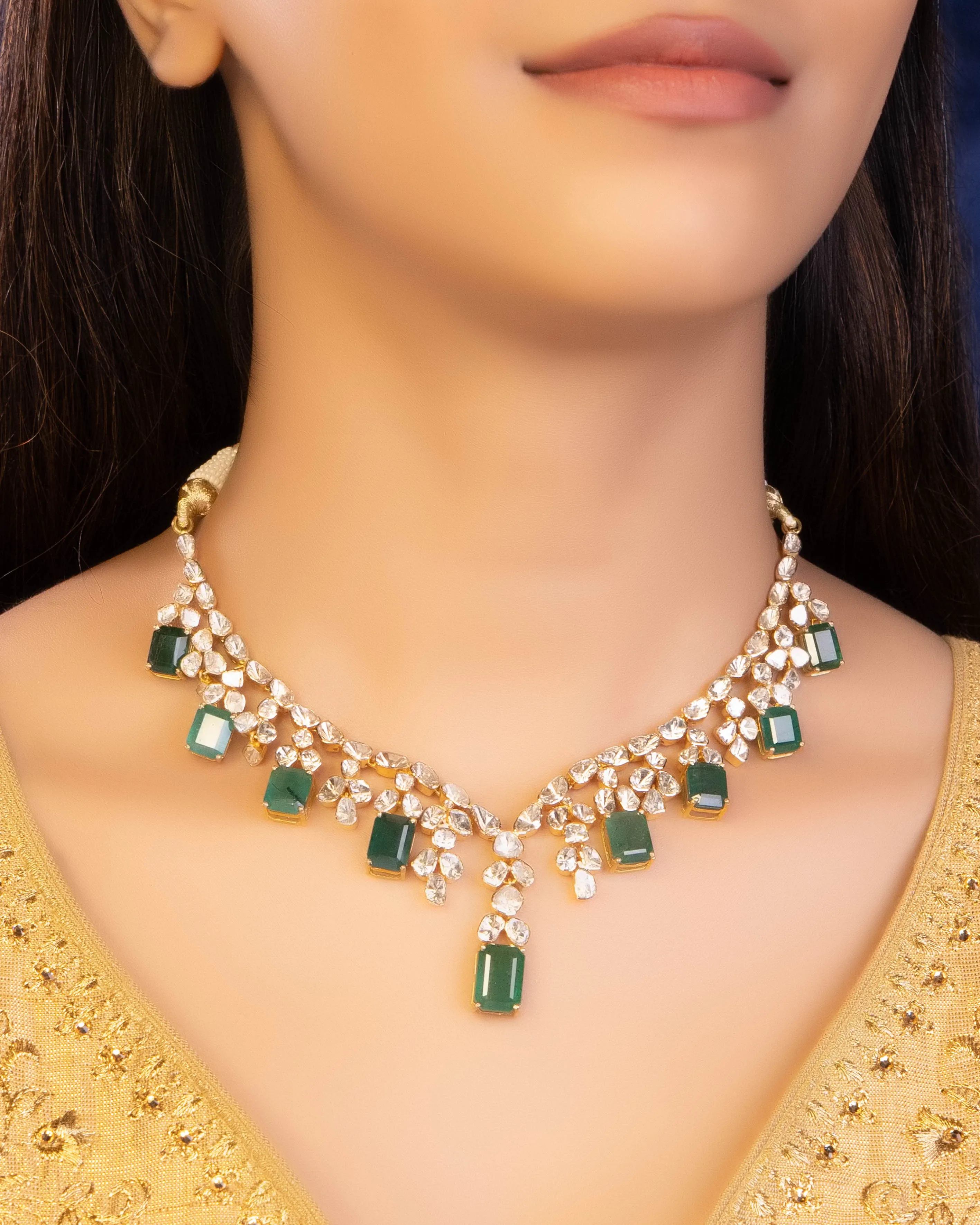 Afsha Necklace And Nadiya Long Earrings Polki Set