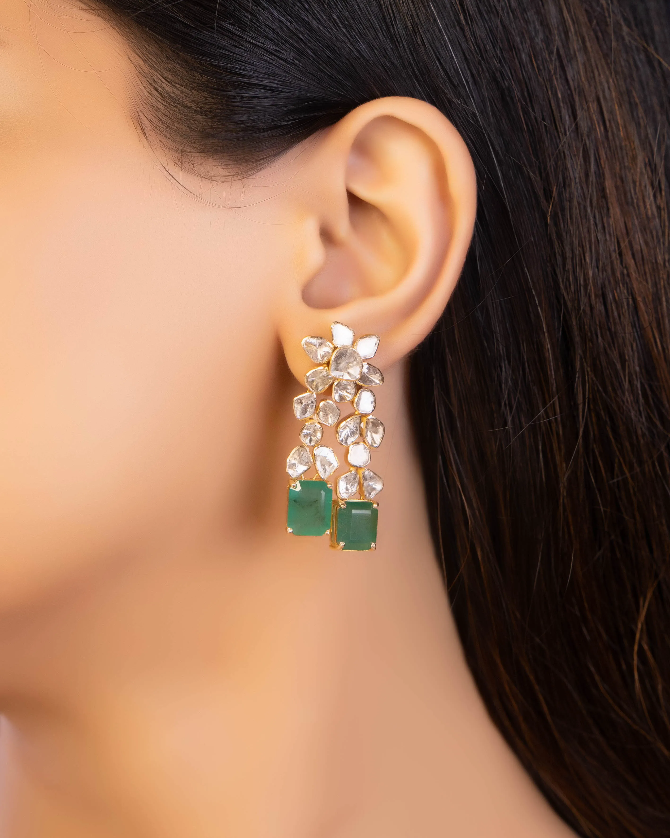 Afsha Necklace And Nadiya Long Earrings Polki Set