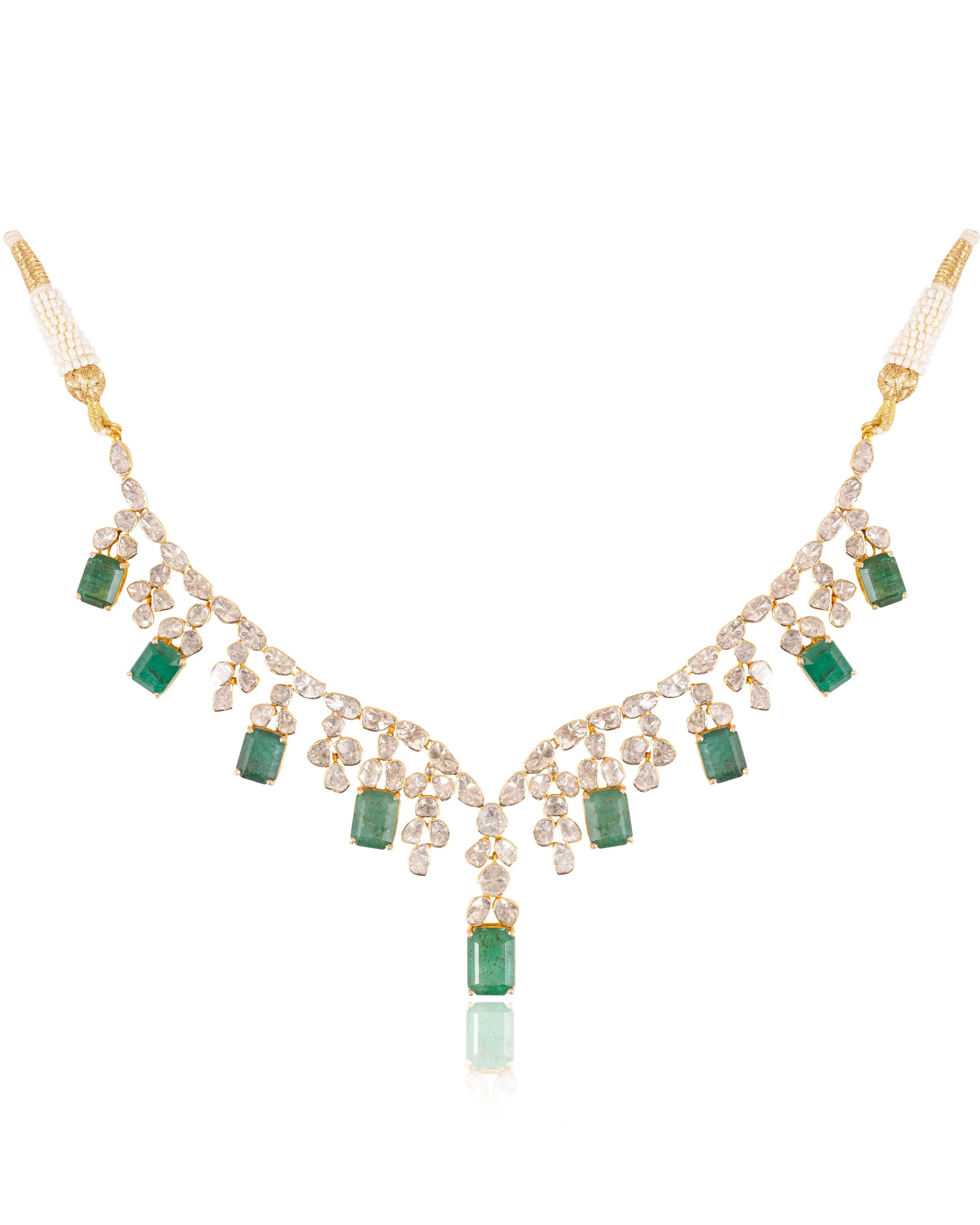 Afsha Necklace And Nadiya Long Earrings Polki Set