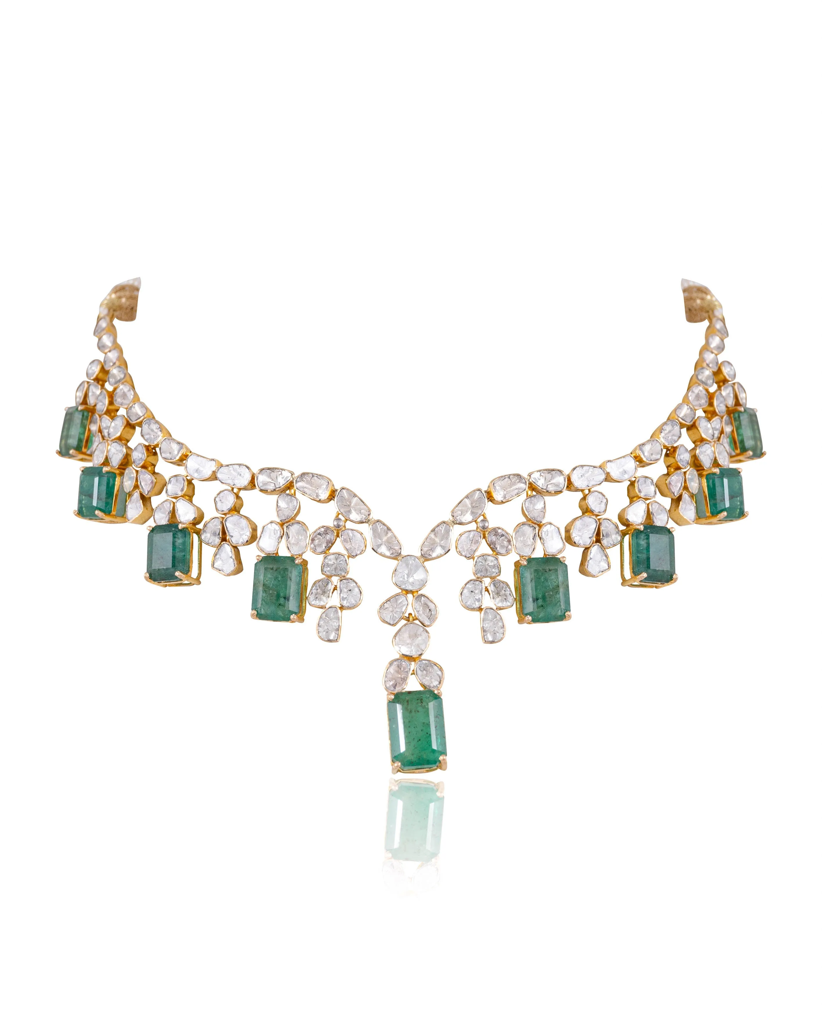 Afsha Necklace And Nadiya Long Earrings Polki Set