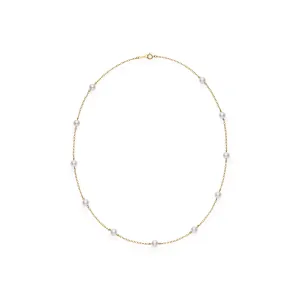 Akoya Cultured Pearl Station Necklace in 18K Yellow Gold