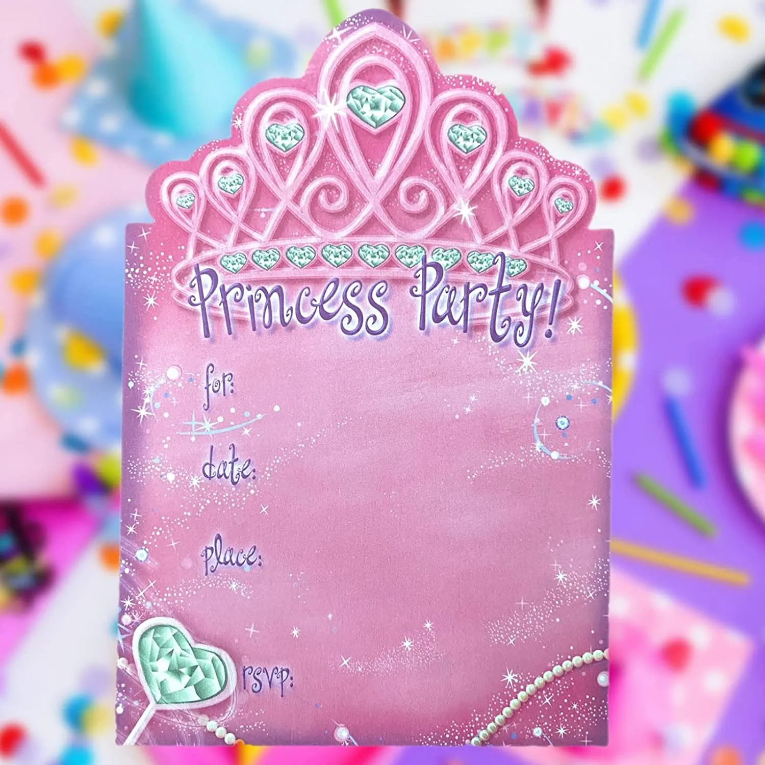 ALAZCO 24 Tiara Shaped Fill-in Invitations – Baby Shower Birthday Royal Queen Princess Party Play Dates Tea Party Magical Fairy Tale Themed Party Supply Enchanted Tiara Invite Cards with Envelopes