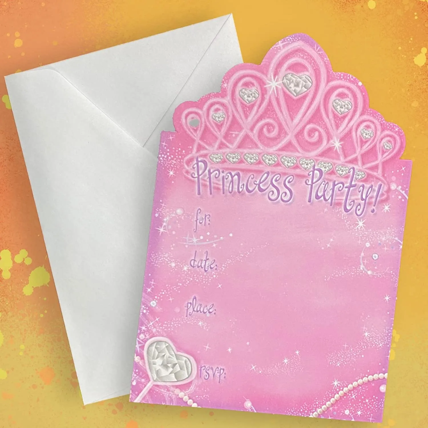 ALAZCO 24 Tiara Shaped Fill-in Invitations – Baby Shower Birthday Royal Queen Princess Party Play Dates Tea Party Magical Fairy Tale Themed Party Supply Enchanted Tiara Invite Cards with Envelopes