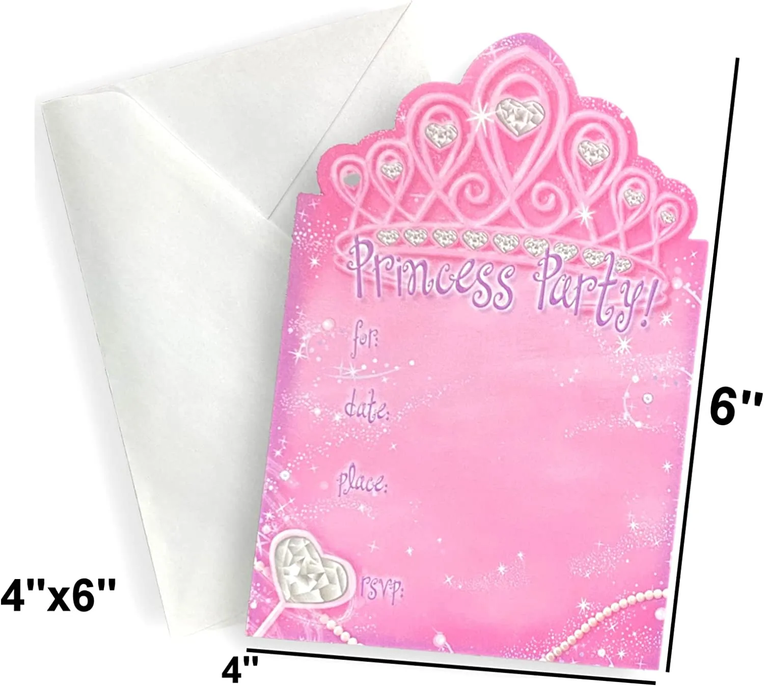 ALAZCO 24 Tiara Shaped Fill-in Invitations – Baby Shower Birthday Royal Queen Princess Party Play Dates Tea Party Magical Fairy Tale Themed Party Supply Enchanted Tiara Invite Cards with Envelopes