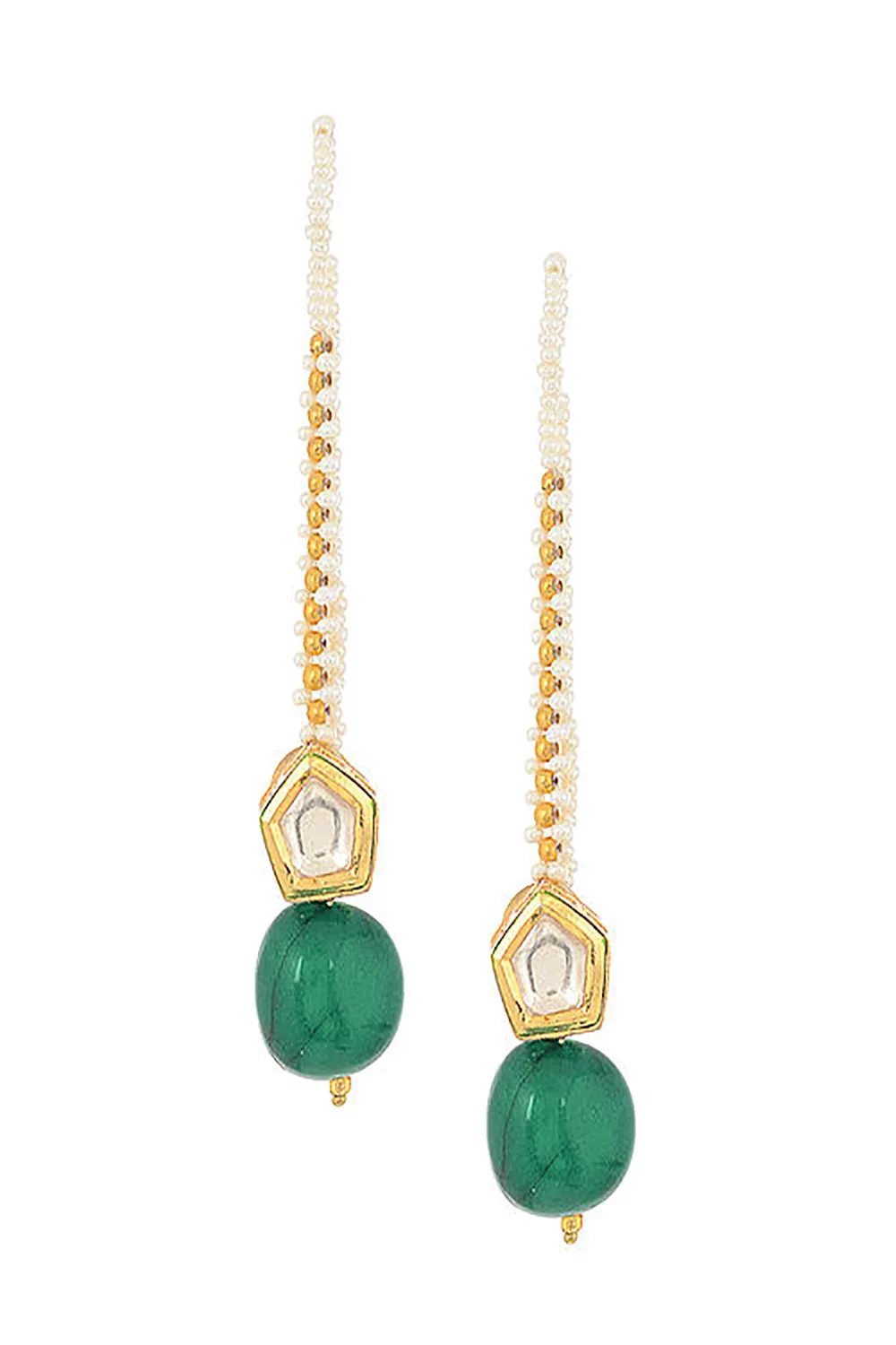 Alloy Kundan Studs Earring in Green and Gold