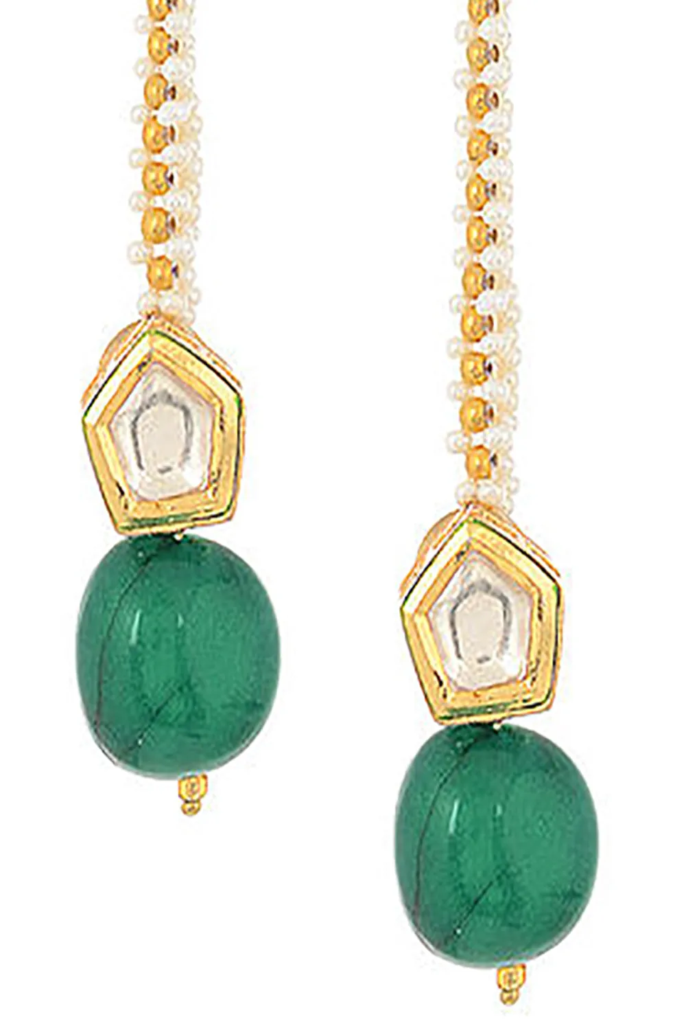Alloy Kundan Studs Earring in Green and Gold