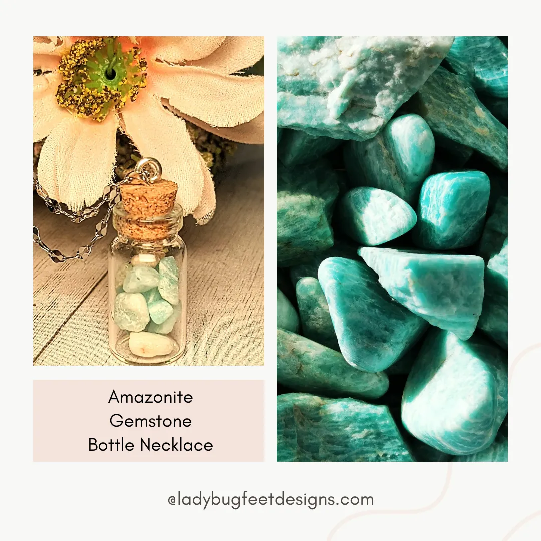 Amazonite Gemstone Bottle Necklace, 20 or 24 inch, Silver/Gold