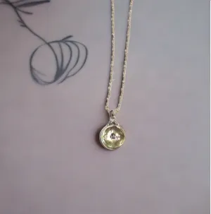 Antique Button Necklace Carved Shell with Tourmaline Center Stone
