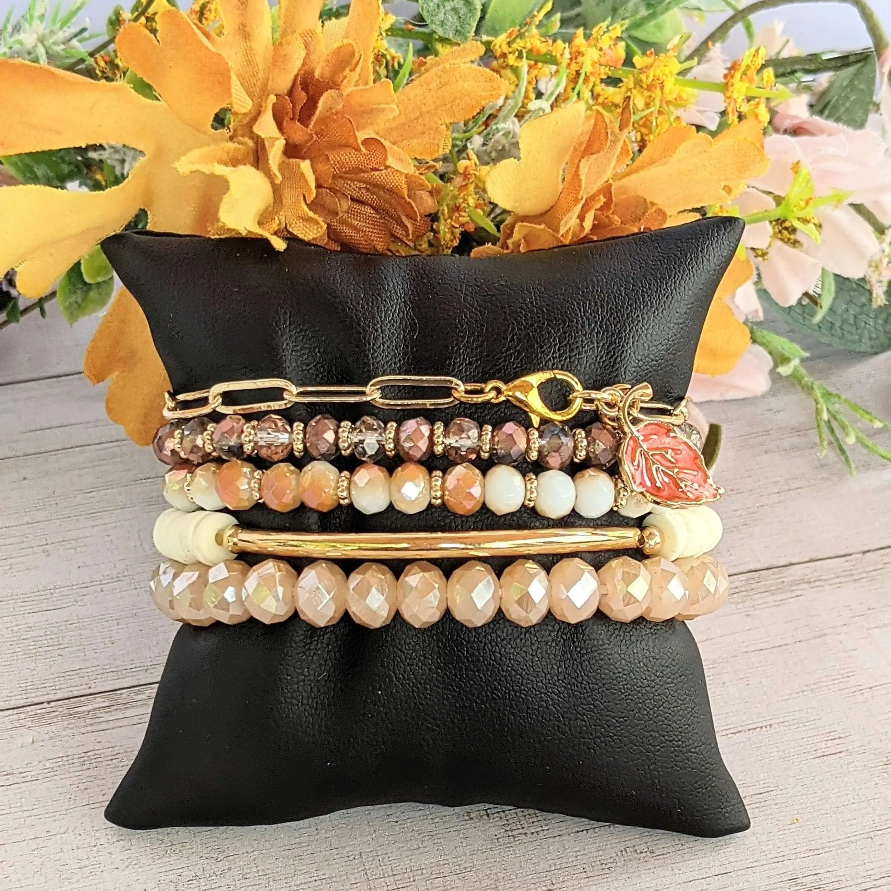 Autumn Leaf Gold Paperclip Chain Bracelet