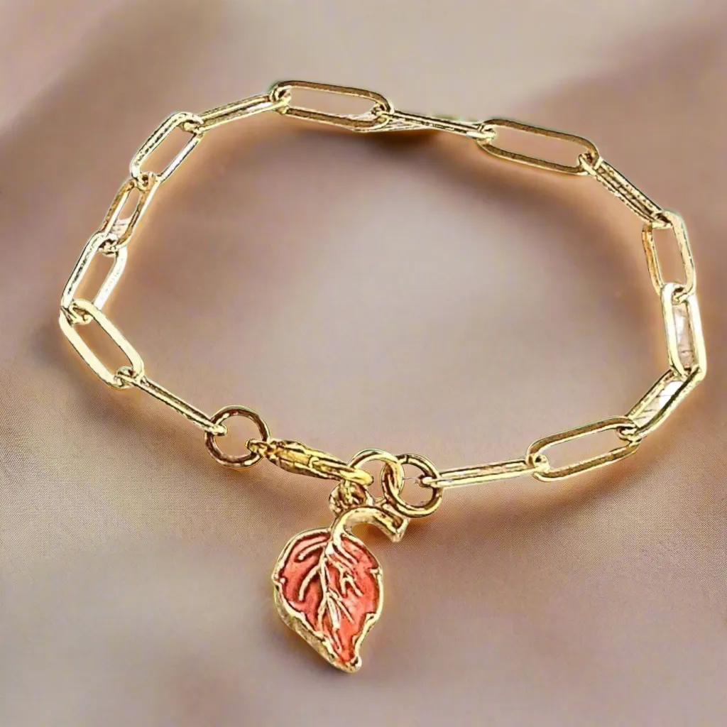 Autumn Leaf Gold Paperclip Chain Bracelet