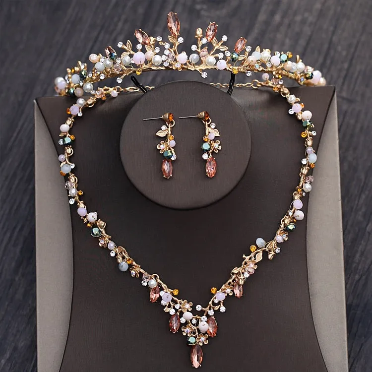 Baroque Vintage Gold Crystal Beads Bridal Jewelry Sets