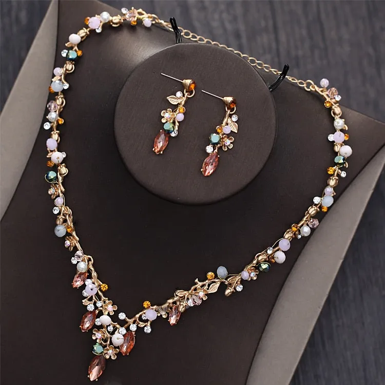 Baroque Vintage Gold Crystal Beads Bridal Jewelry Sets