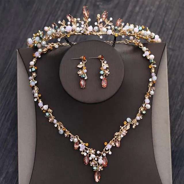 Baroque Vintage Gold Crystal Beads Bridal Jewelry Sets