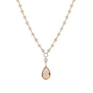 Bead Colored Stone Necklace 14 Karat Gold Yellow With Citrine 18" Long