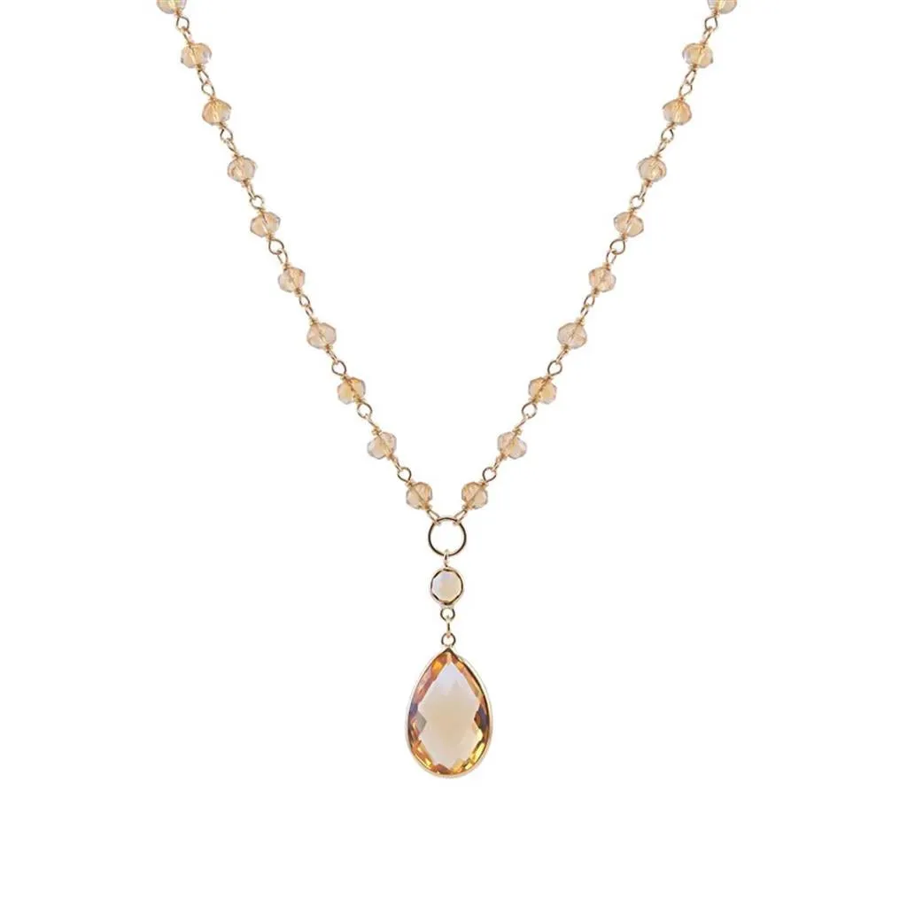 Bead Colored Stone Necklace 14 Karat Gold Yellow With Citrine 18" Long