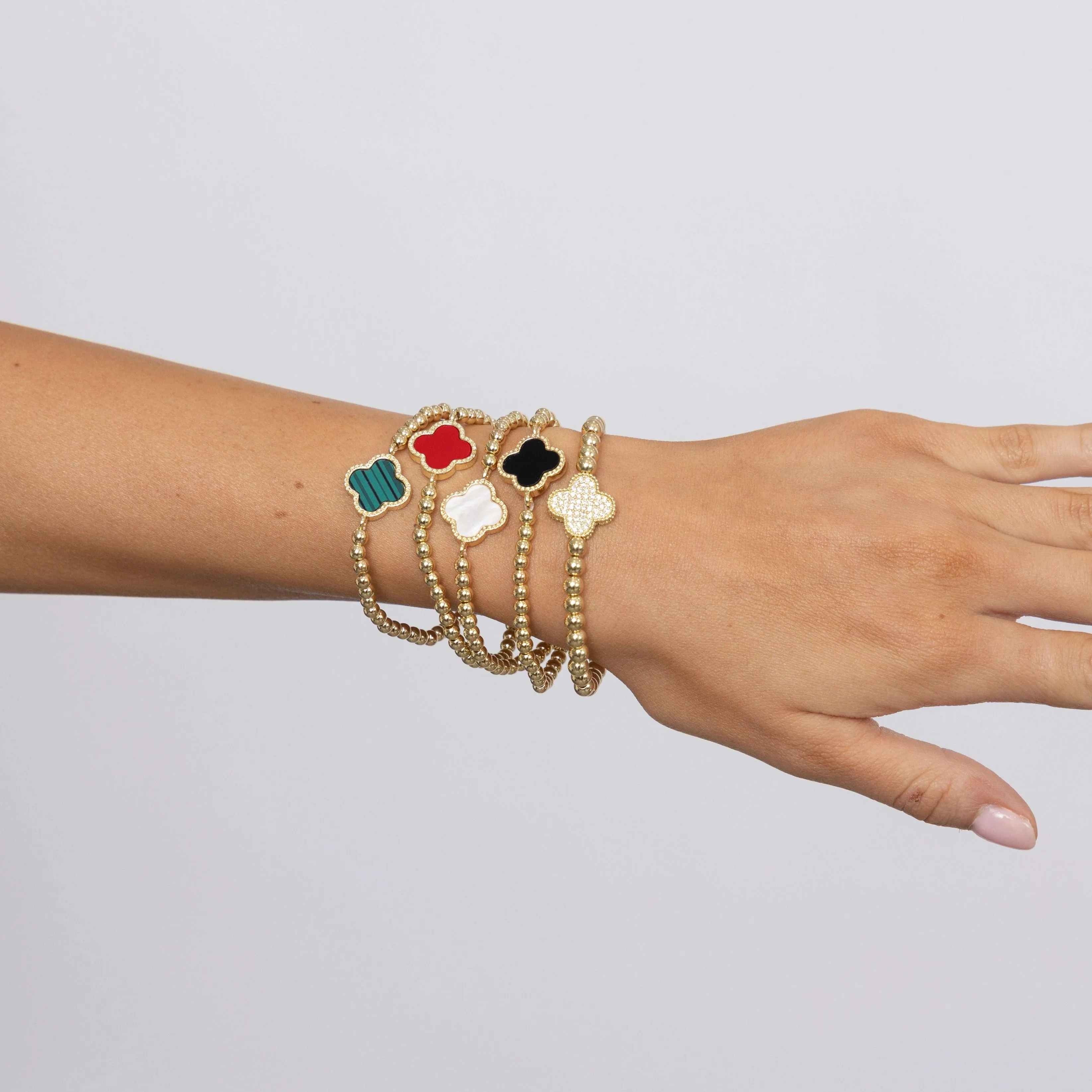 Beaded Clover Bracelet - Red