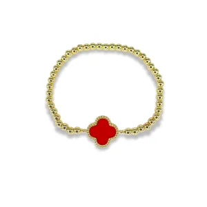 Beaded Clover Bracelet - Red