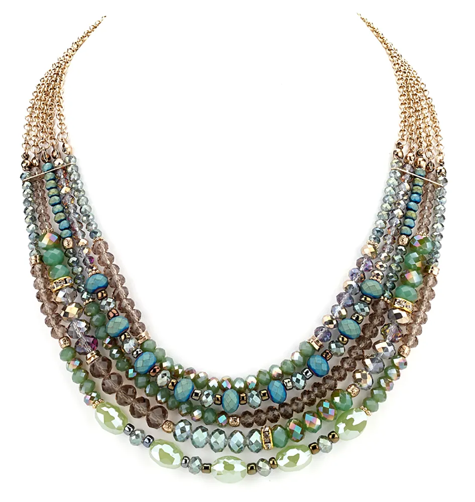 Beaded Glass Statement Necklace - Blue