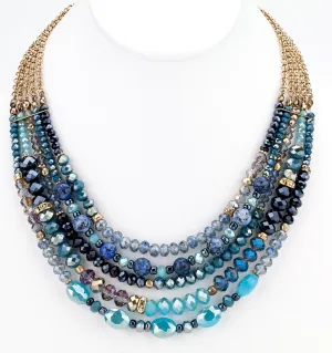Beaded Glass Statement Necklace - Blue