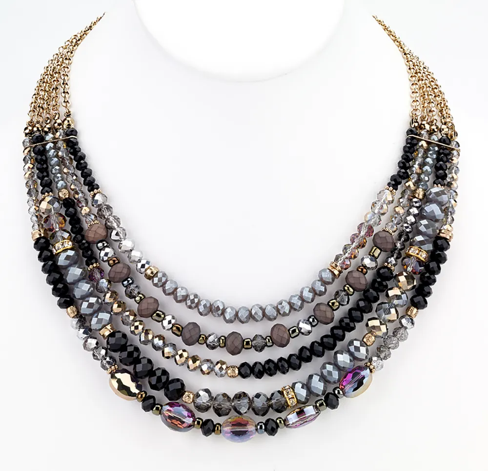 Beaded Glass Statement Necklace - Blue